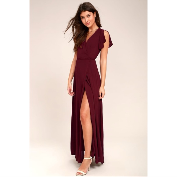 Lulus Dresses & Skirts - NWOT Lulus Heart of Marigold Burgundy Wrap Maxi Dress Medium